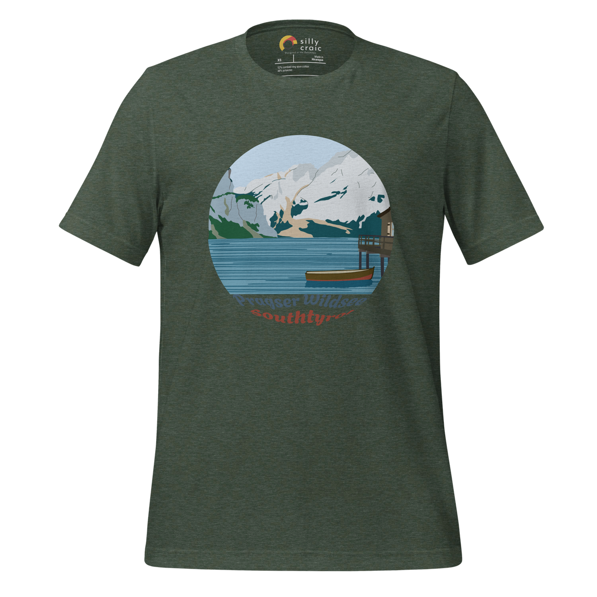 Lago di Braies men's t-shirt in Heather Forest – front print design