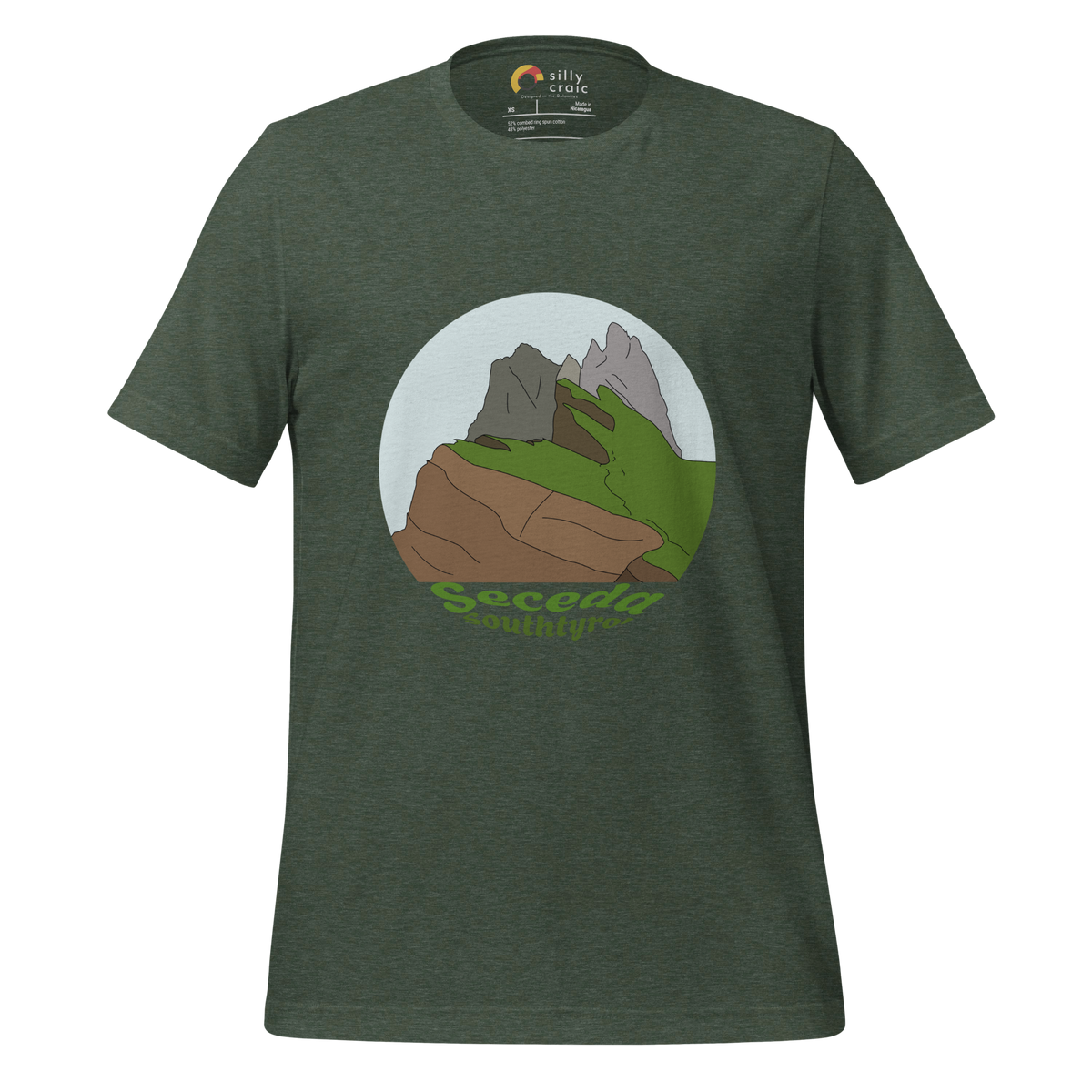 Seceda men's t-shirt in Heather Forest – front print design