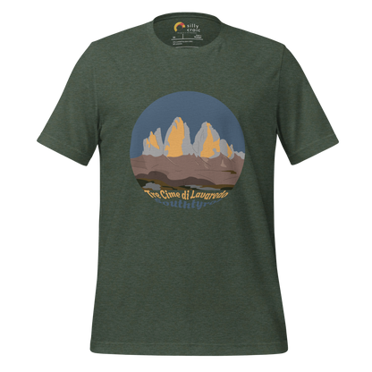 Tre Cime di Lavaredo men's t-shirt in Heather Forest – front print design