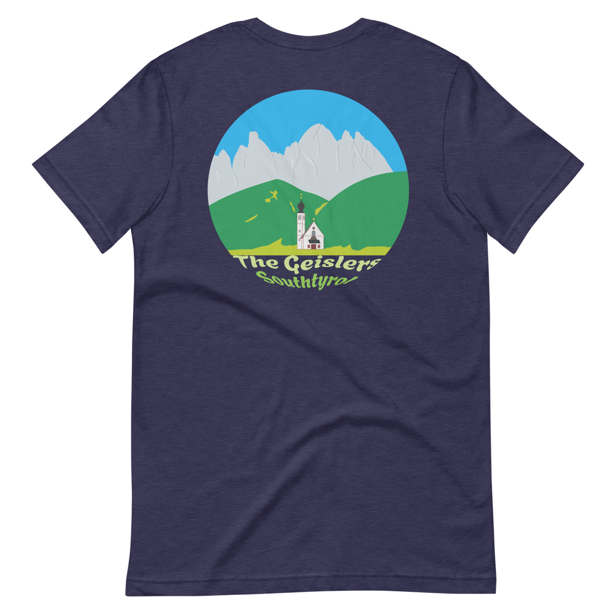 The Geislers men's t-shirt in Heather Midnight Navy – back print design