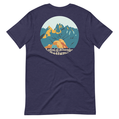 Cadini di Misurina men's t-shirt in Heather Midnight Navy – back print design