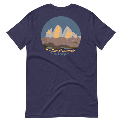 Tre Cime di Lavaredo men's t-shirt in Heather Midnight Navy – back print design