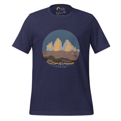 Tre Cime di Lavaredo men's t-shirt in Heather Midnight Navy – front print design