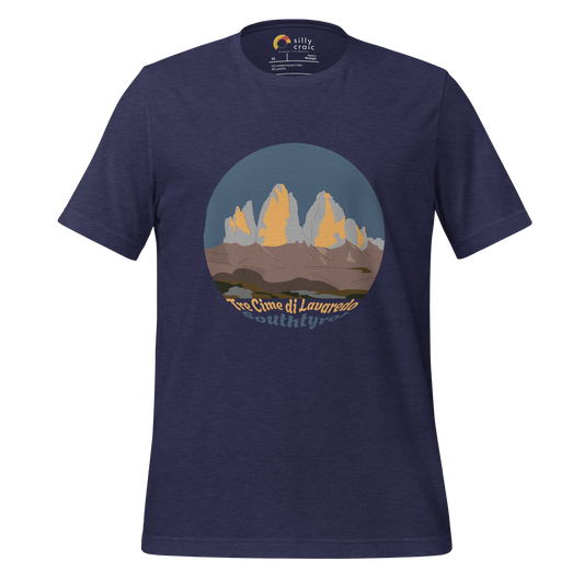 Tre Cime di Lavaredo men's t-shirt in Heather Midnight Navy – front print design