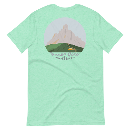 Passo Giau men's t-shirt in Heather Mint – back print design