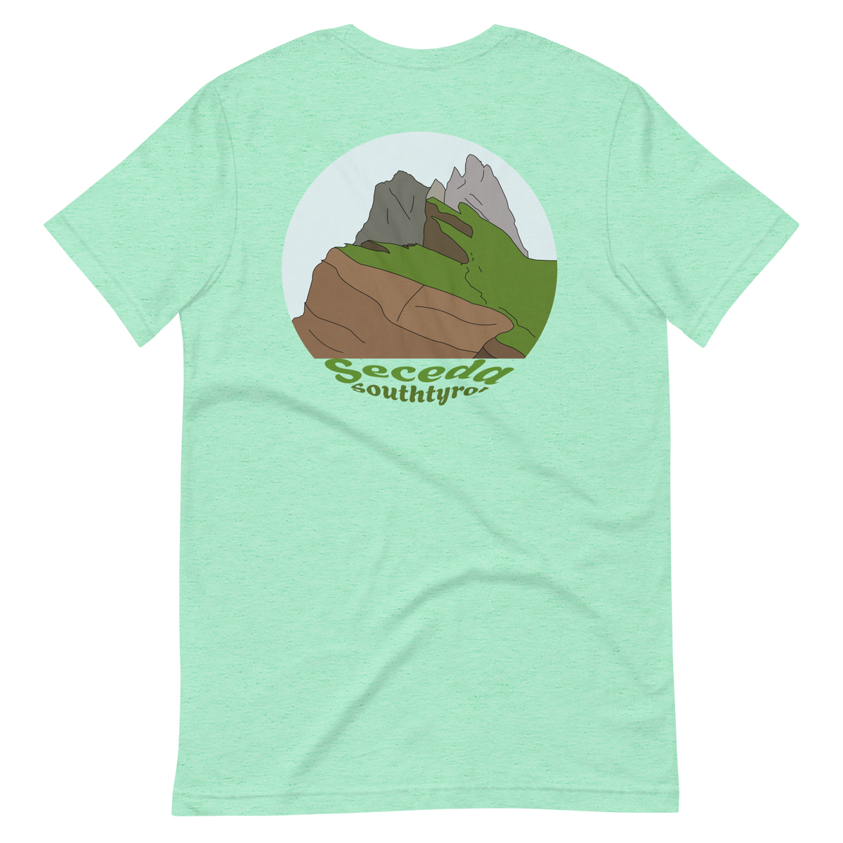 Seceda men's t-shirt in Heather Mint – back print design