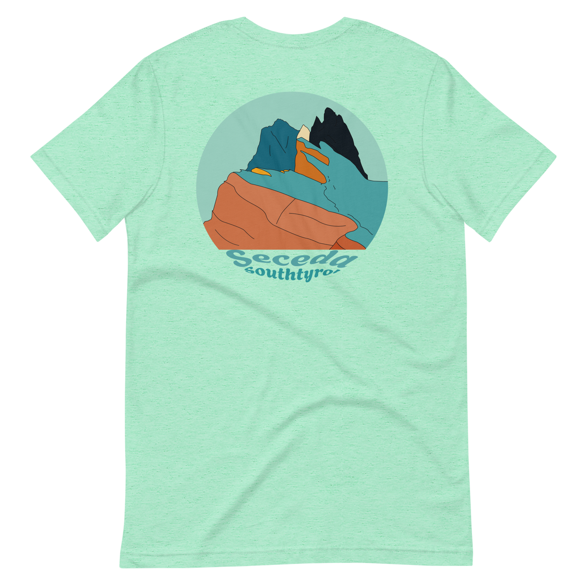 Seceda Retro men's t-shirt in Heather Mint – back print design