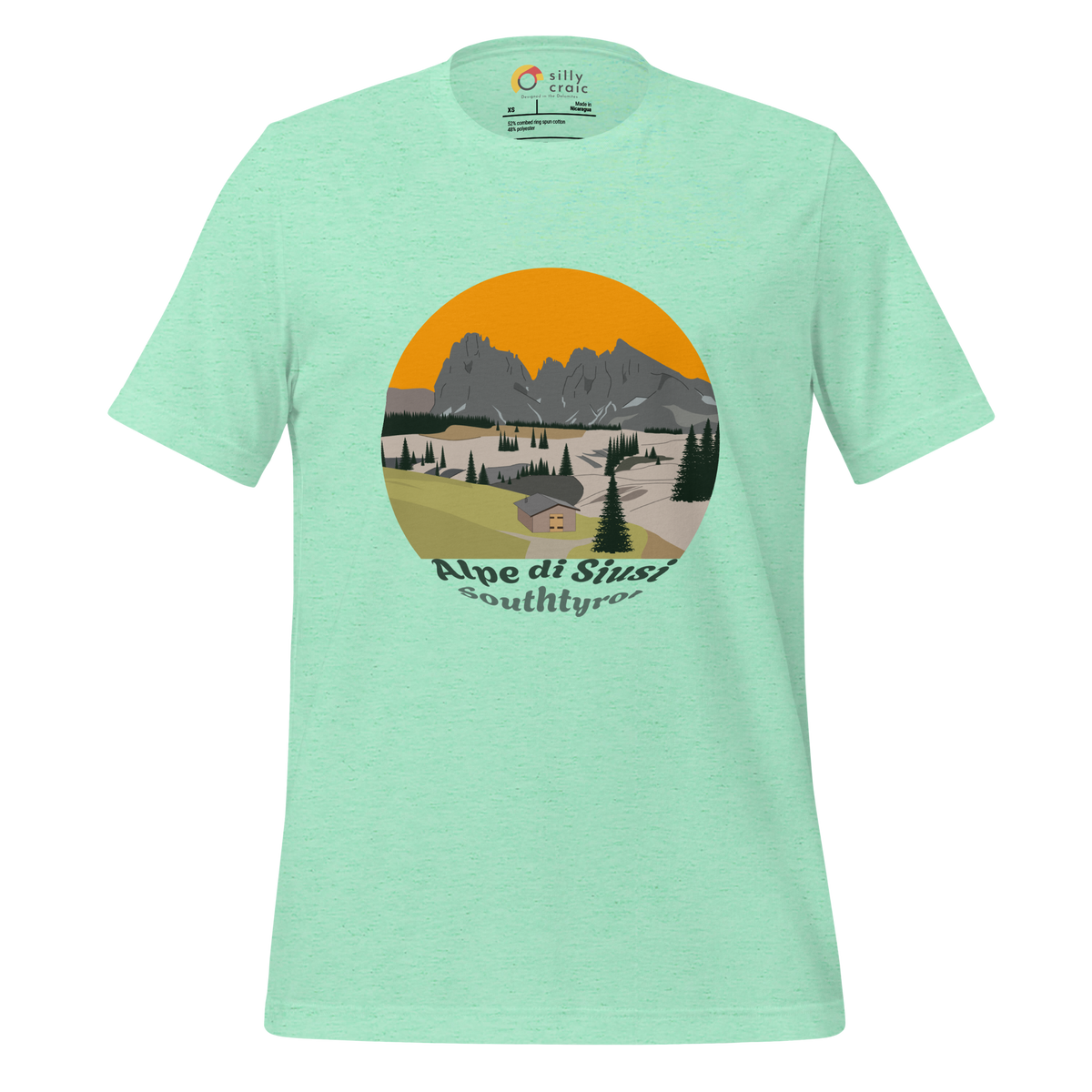 Alpe di Siusi men's t-shirt in Heather Mint – front print design
