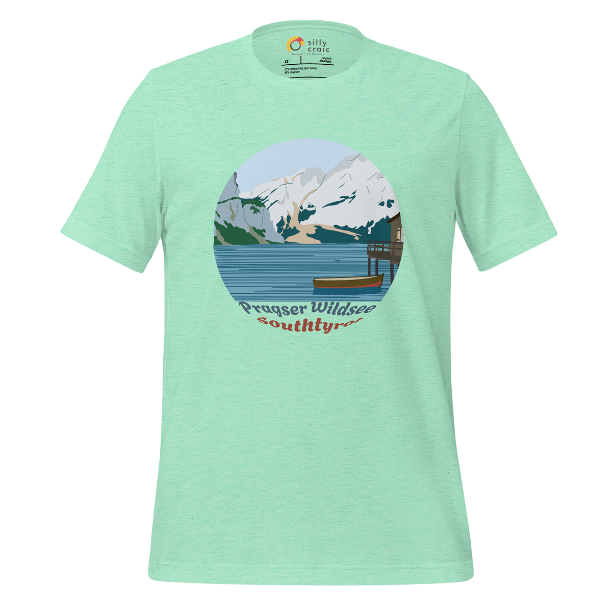 Lago di Braies men's t-shirt in Heather Mint – front print design