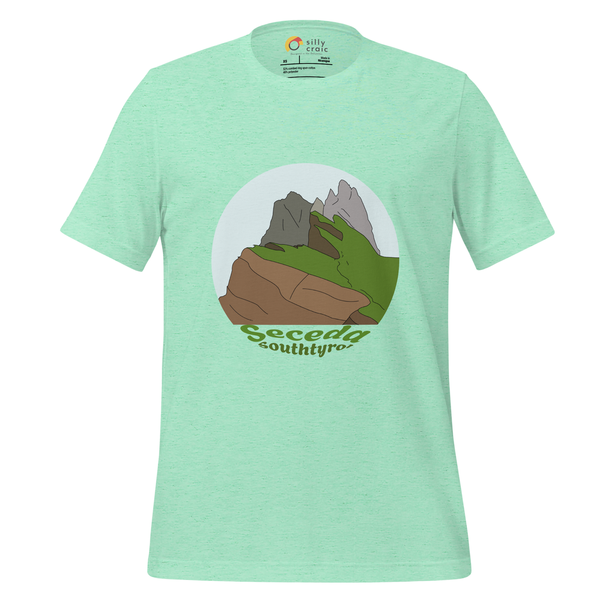 Seceda men's t-shirt in Heather Mint – front print design