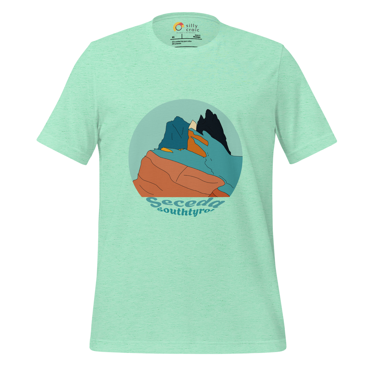 Seceda Retro men's t-shirt in Heather Mint – front print design