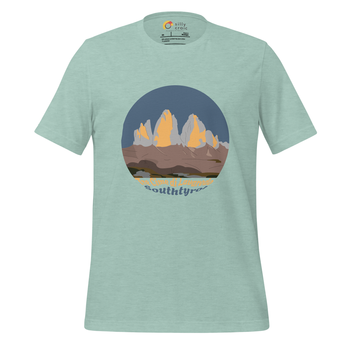 Tre Cime di Lavaredo men's t-shirt in Heather Prism Dusty Blue – front print design
