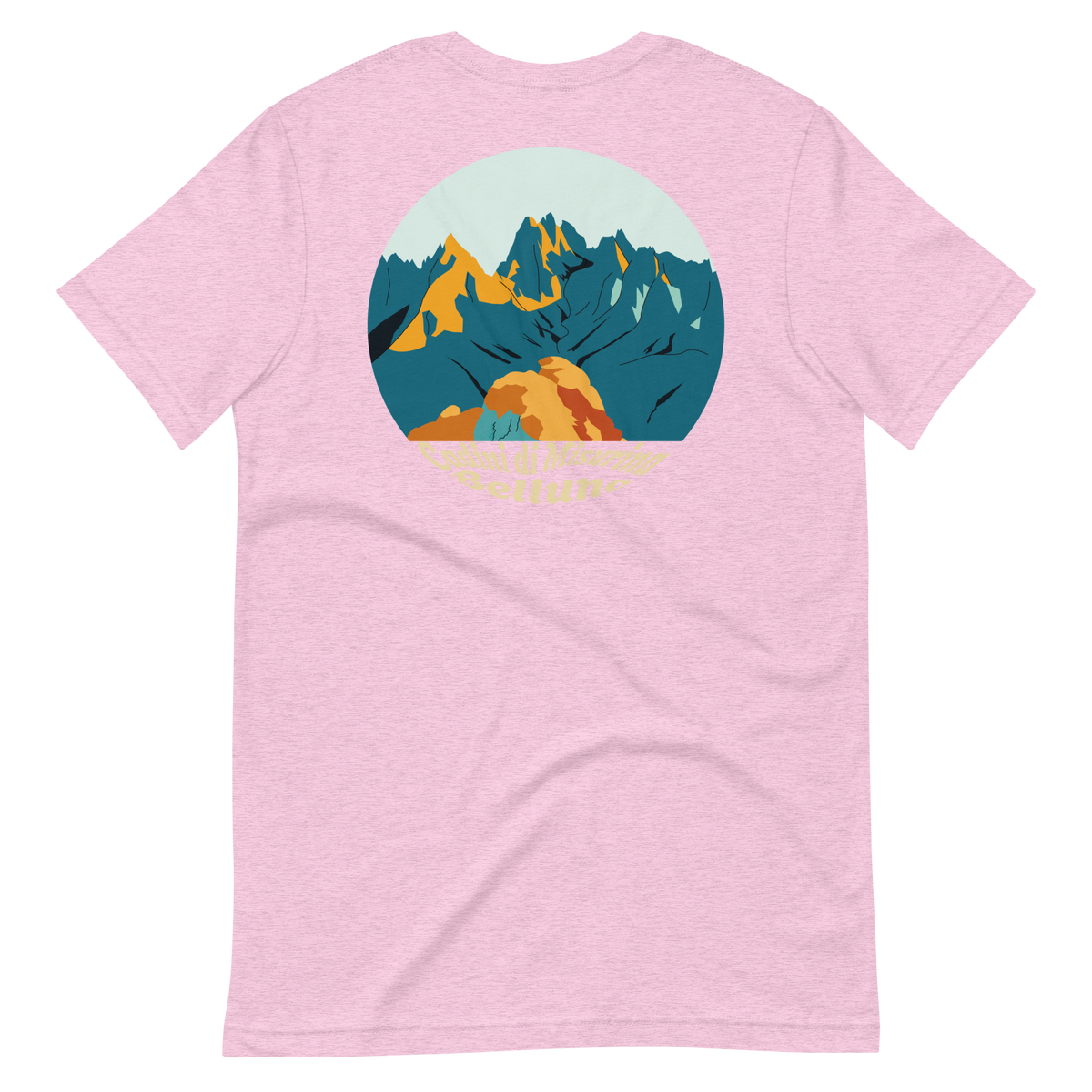 Cadini di Misurina men's t-shirt in Heather Prism Lilac – back print design