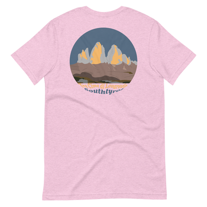Tre Cime di Lavaredo men's t-shirt in Heather Prism Lilac – back print design