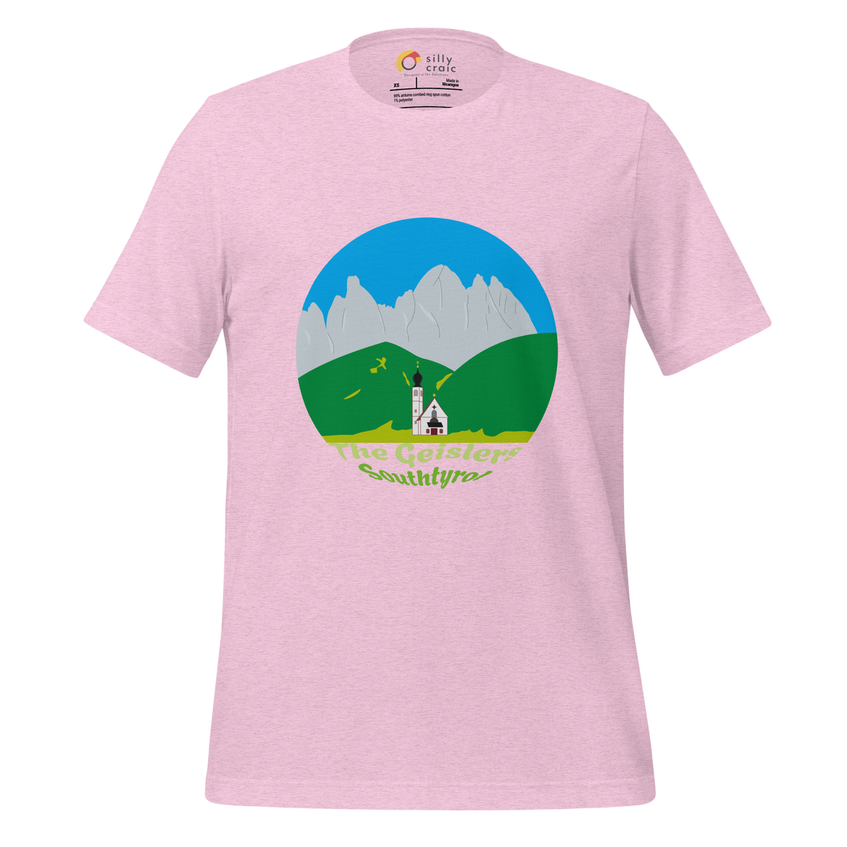 The Geislers men's t-shirt in Heather Prism Lilac – front print design