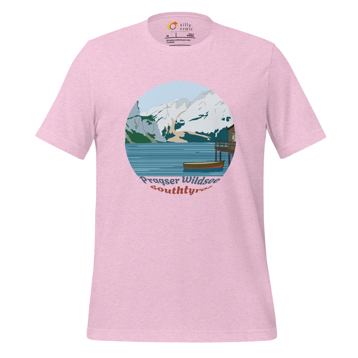 Lago di Braies men's t-shirt in Heather Prism Lilac – front print design