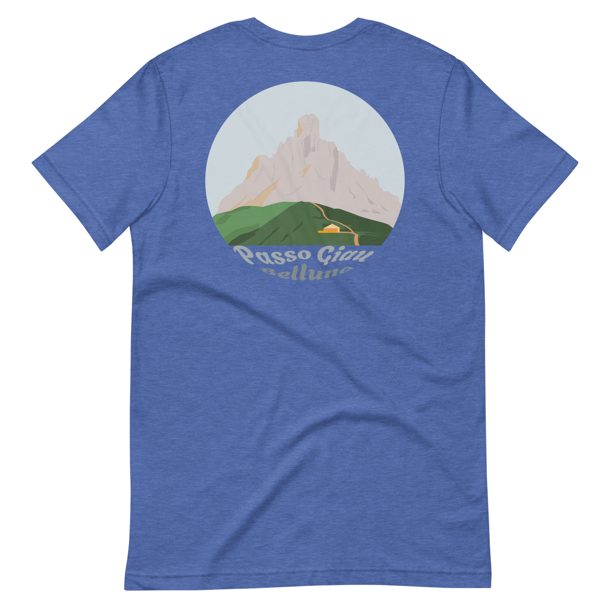 Passo Giau men's t-shirt in Heather True Royal – back print design