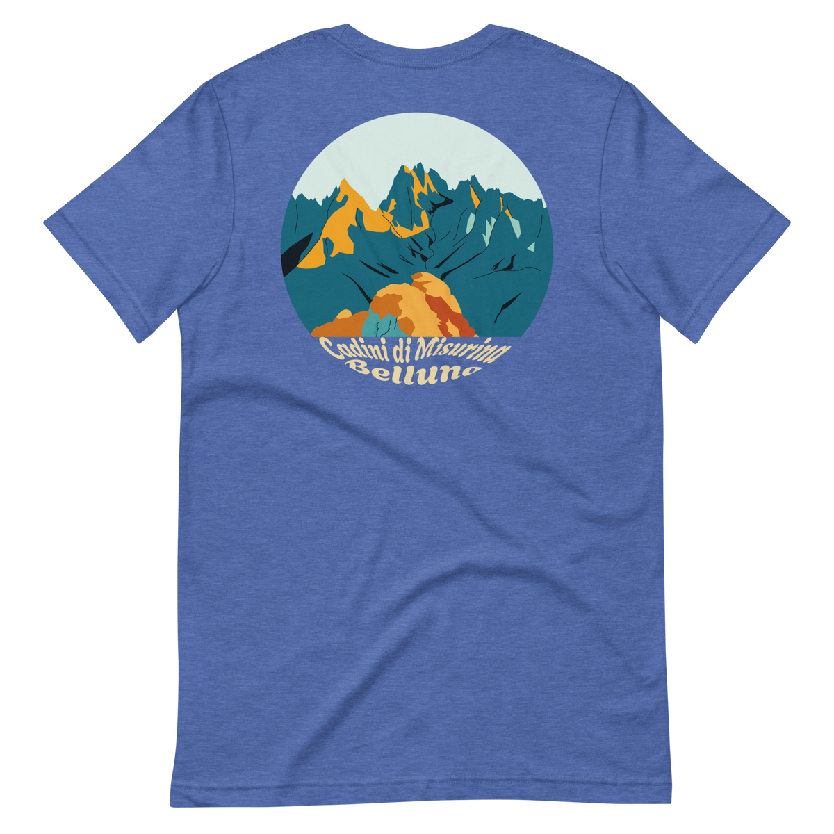 Cadini di Misurina men's t-shirt in Heather True Royal – back print design