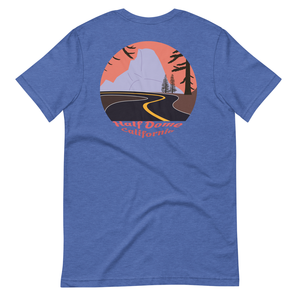 Half Dome men's t-shirt in Heather True Royal – back print design