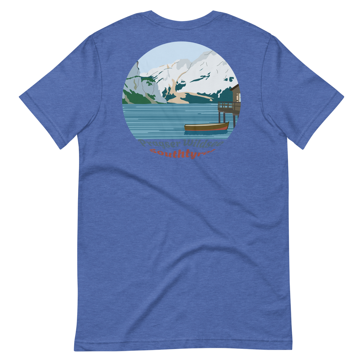 Lago di Braies men's t-shirt in Heather True Royal – back print design