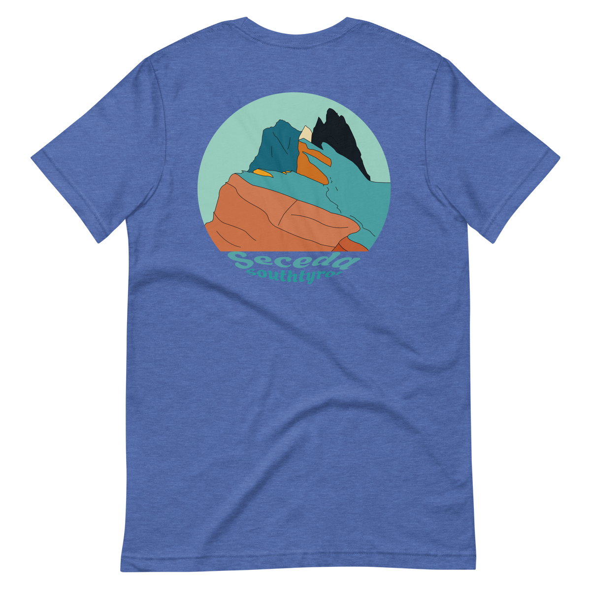 Seceda Retro men's t-shirt in Heather True Royal – back print design