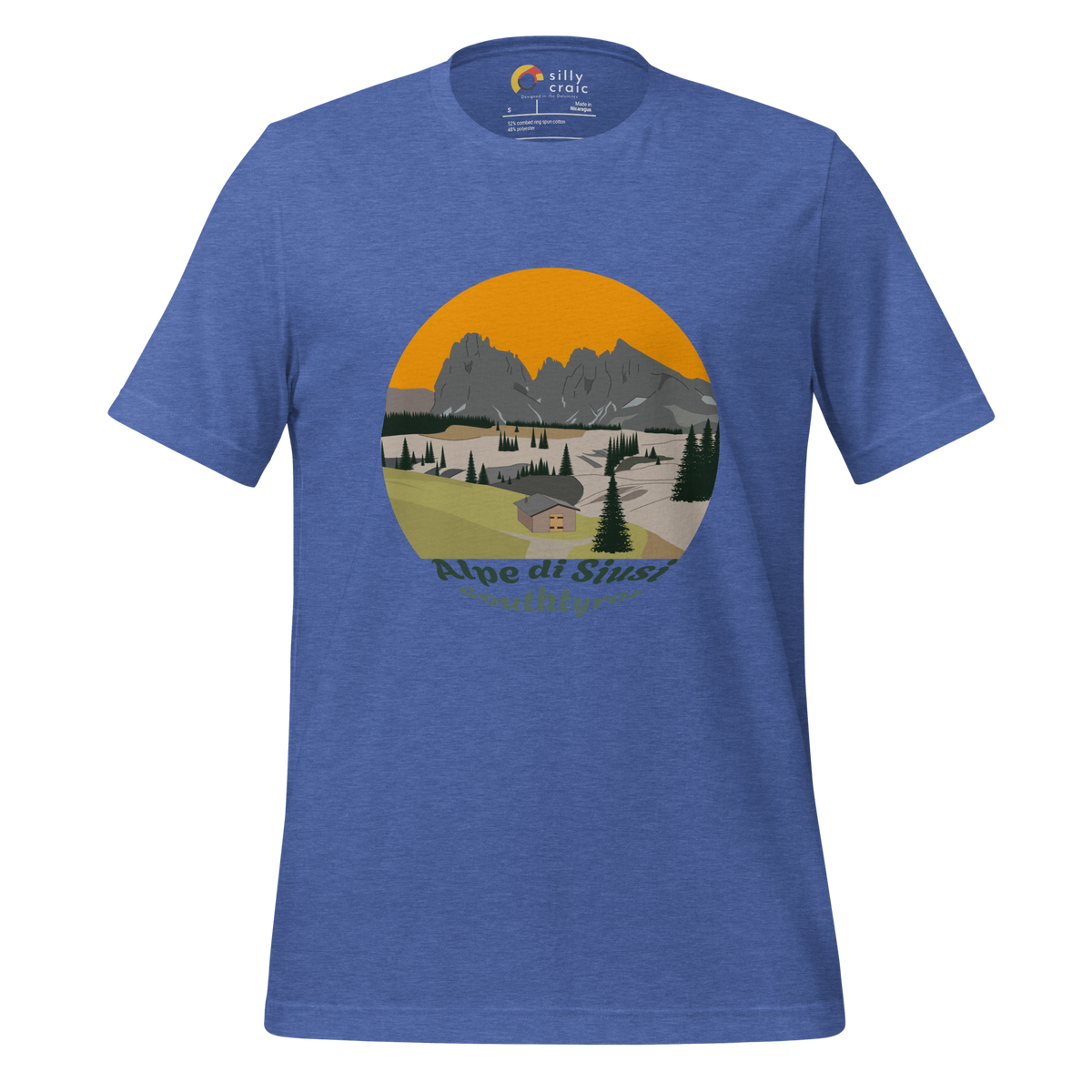 Alpe di Siusi men's t-shirt in Heather True Royal – front print design