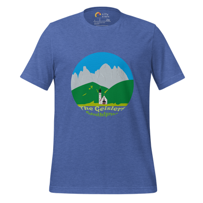 The Geislers men's t-shirt in Heather True Royal – front print design