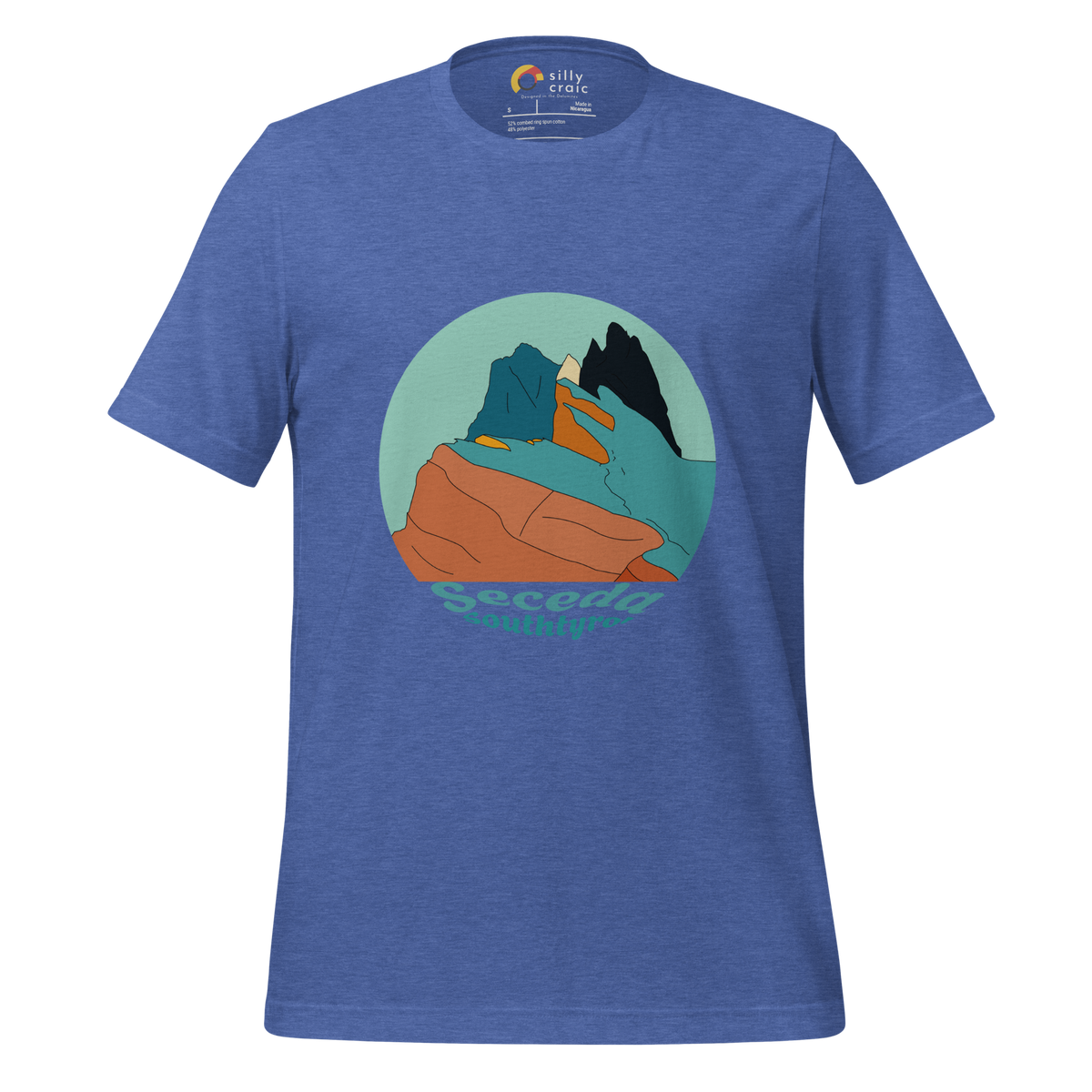 Seceda Retro men's t-shirt in Heather True Royal – front print design