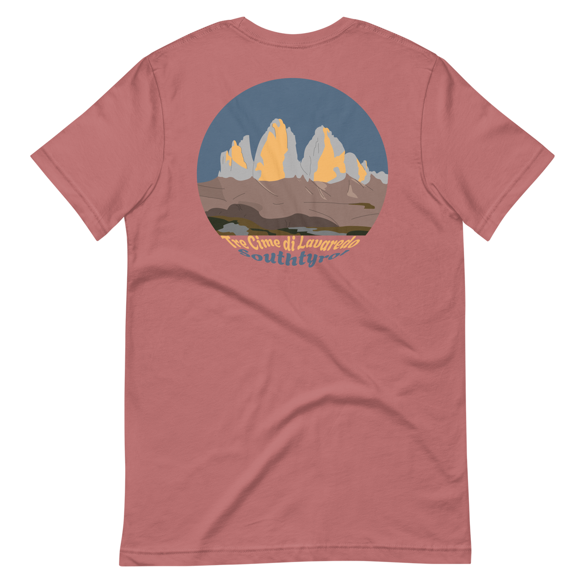 Tre Cime di Lavaredo men's t-shirt in Mauve – back print design