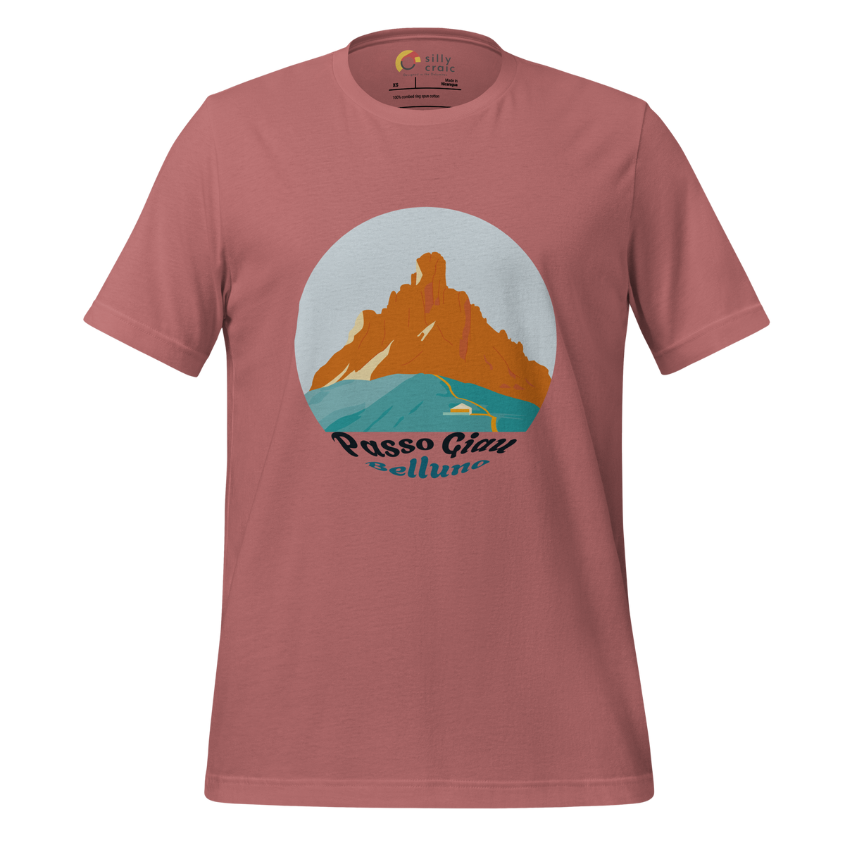 Passo Giau men's t-shirt in Mauve – front print design