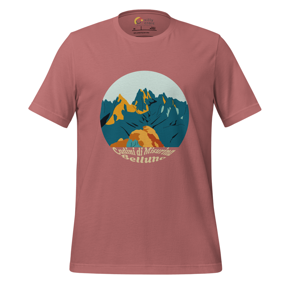 Cadini di Misurina men's t-shirt in Mauve – front print design