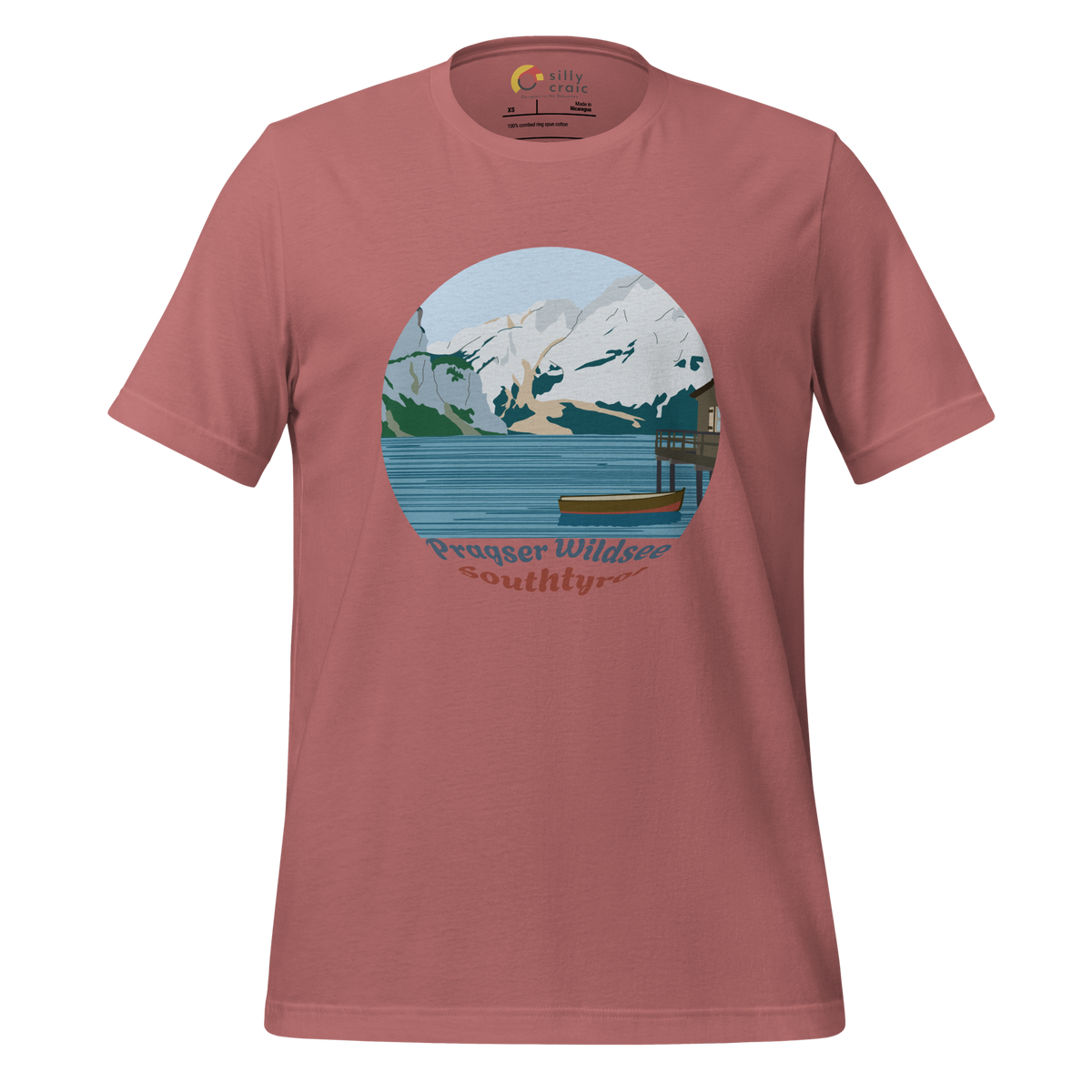Lago di Braies men's t-shirt in Mauve – front print design