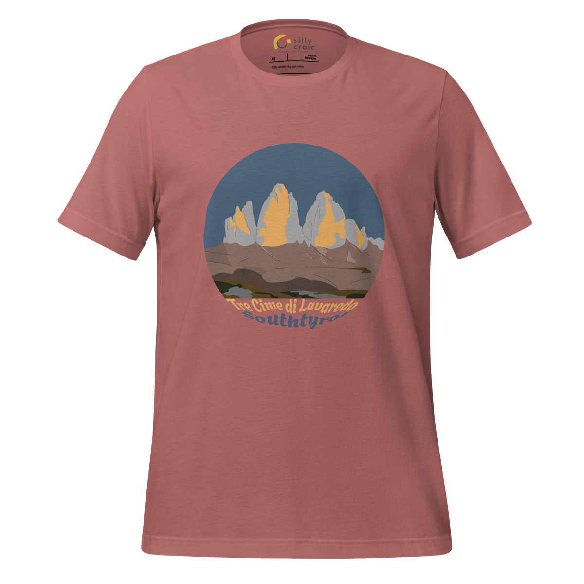 Tre Cime di Lavaredo men's t-shirt in Mauve – front print design