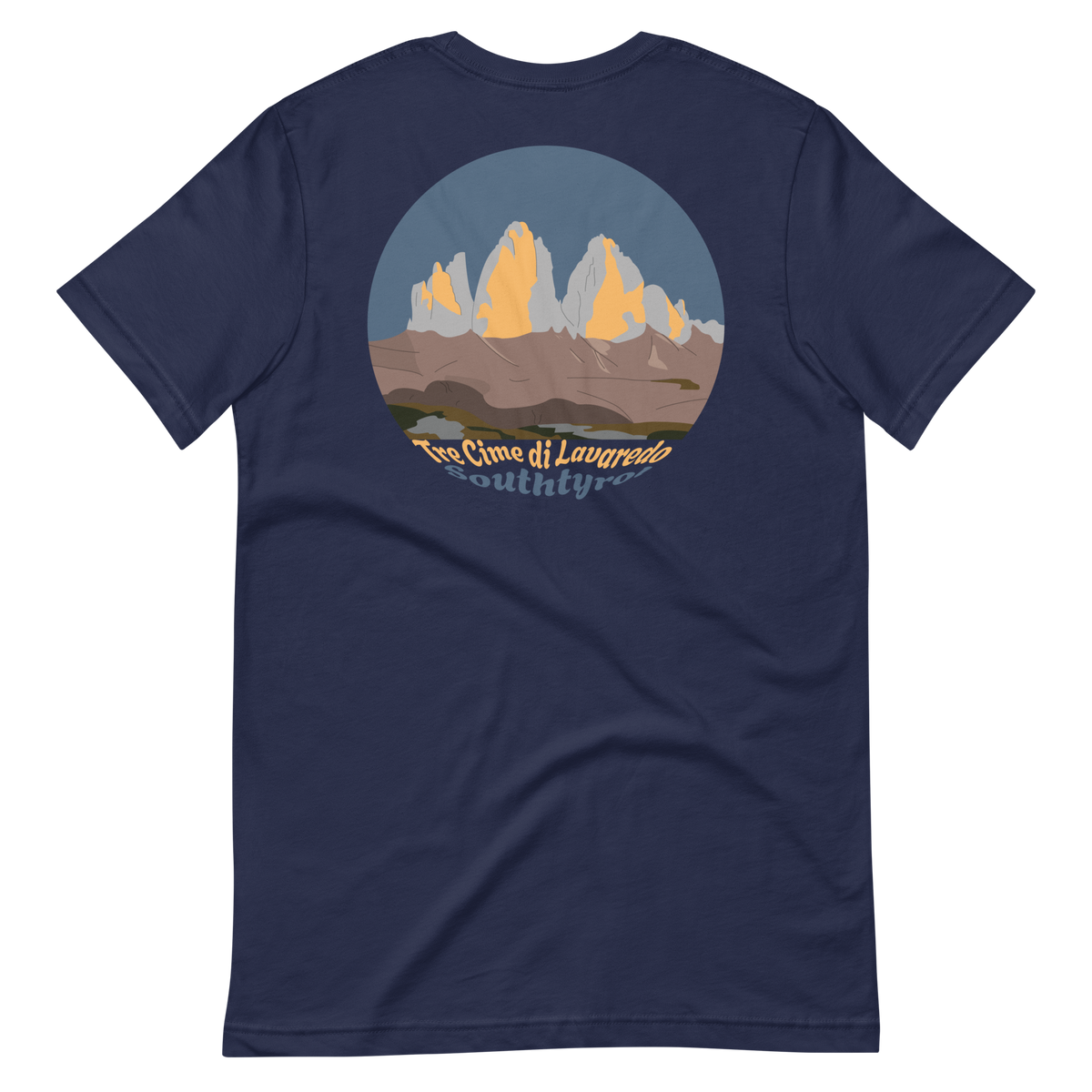 Tre Cime di Lavaredo men's t-shirt in Navy – back print design