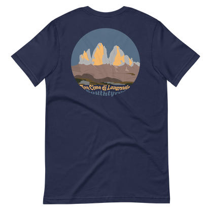 Tre Cime di Lavaredo men's t-shirt in Navy – back print design