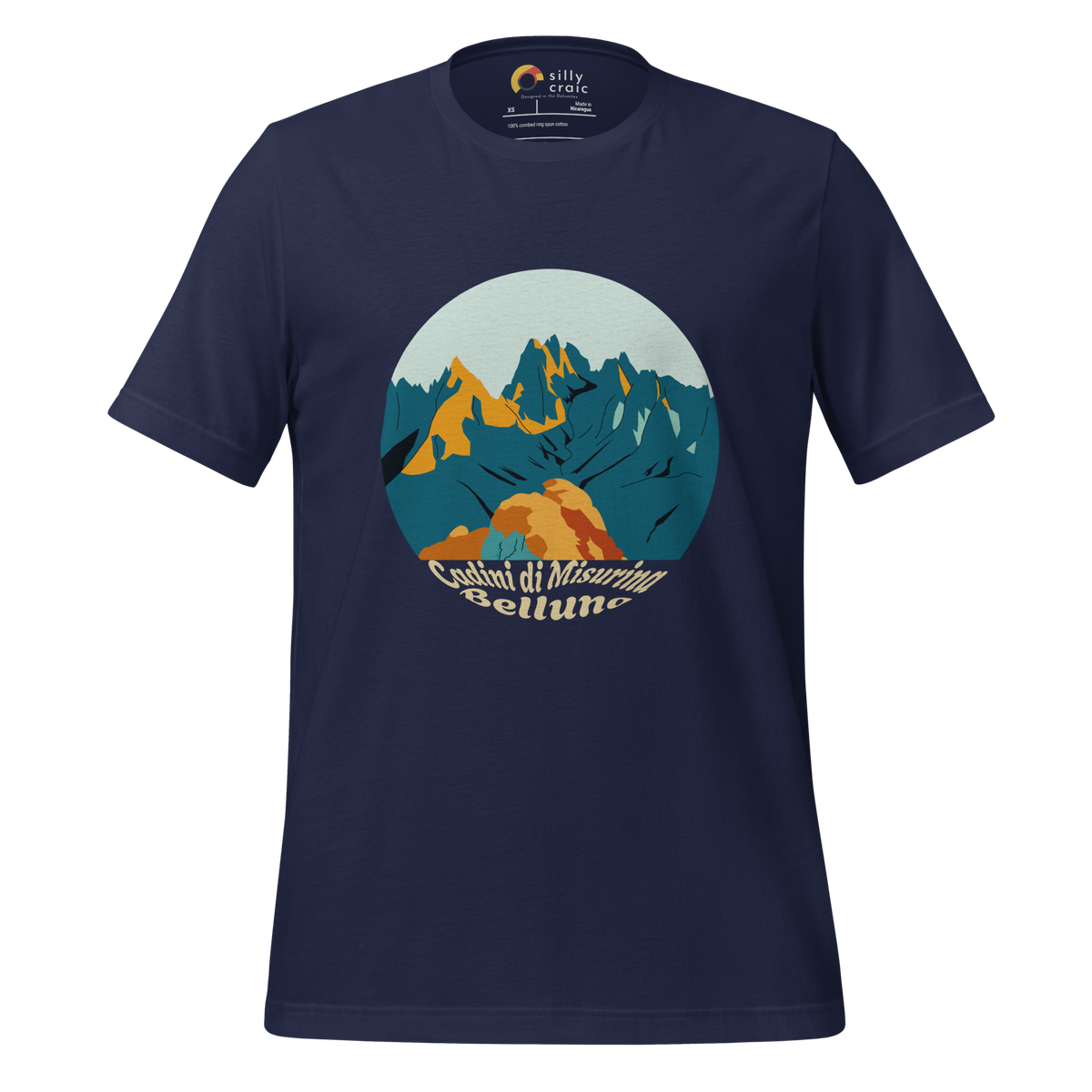 Cadini di Misurina men's t-shirt in Navy – front print design