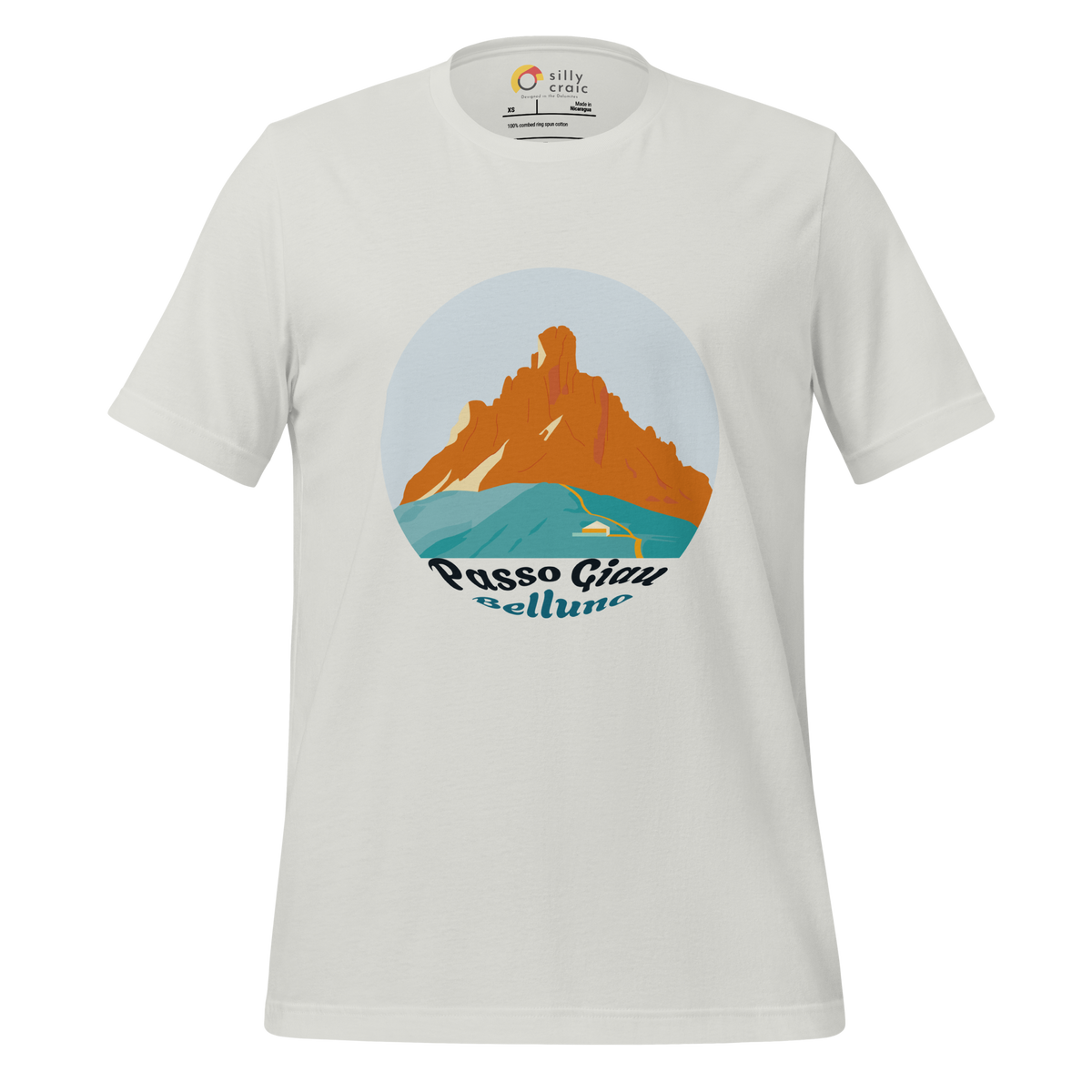 Passo Giau men's t-shirt in Silver – front print design