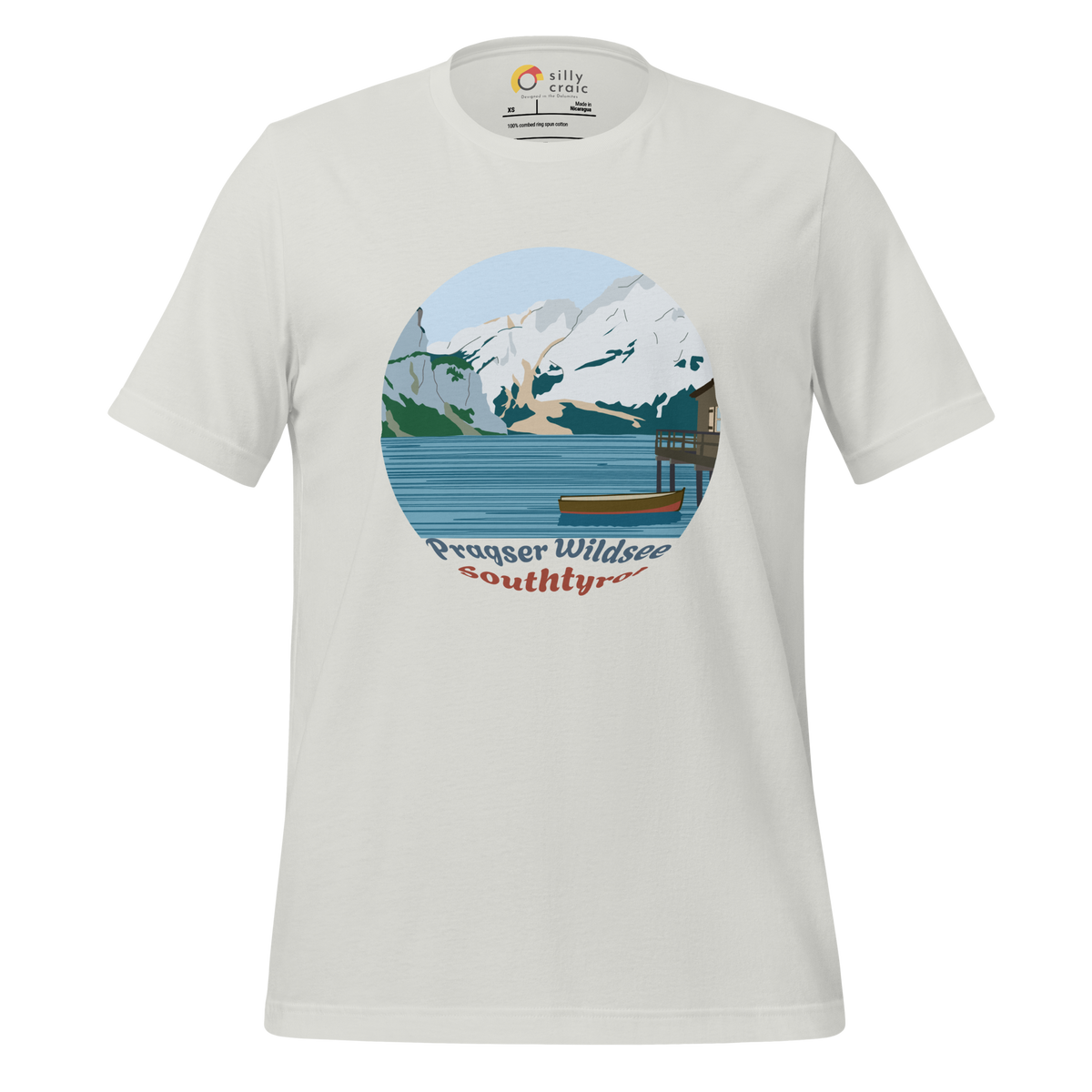Lago di Braies men's t-shirt in Silver – front print design