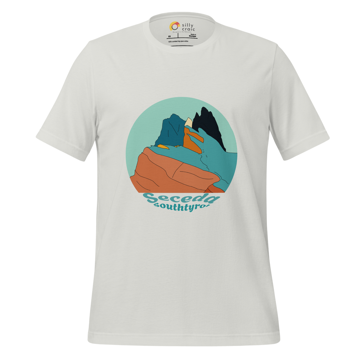 Seceda Retro men's t-shirt in Silver – front print design