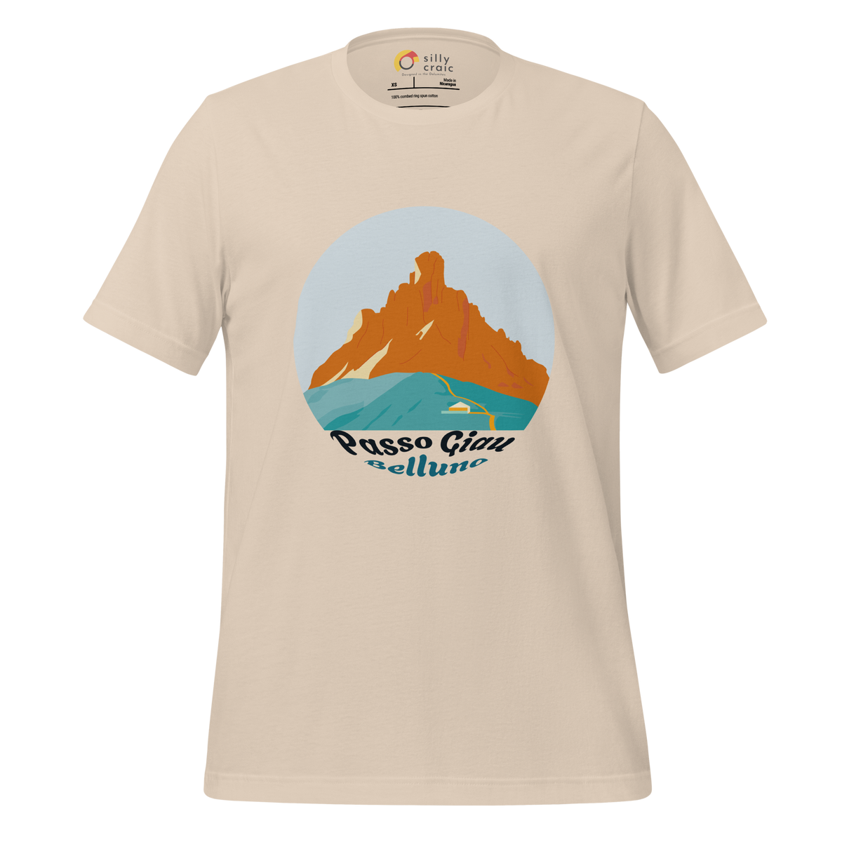 Passo Giau men's t-shirt in Soft Cream – front print design