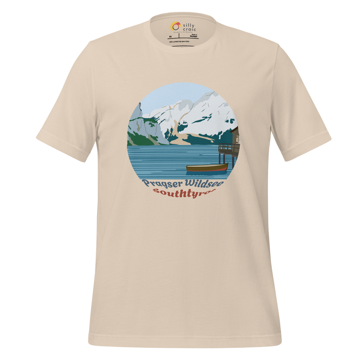 Lago di Braies men's t-shirt in Soft Cream – front print design