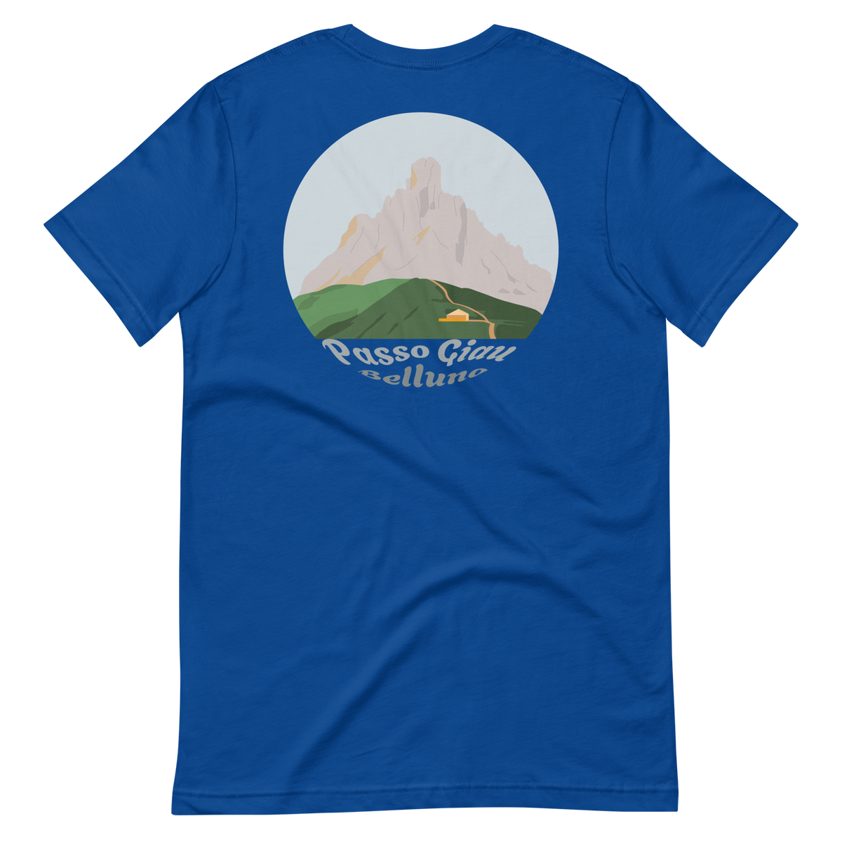 Passo Giau men's t-shirt in True Royal – back print design