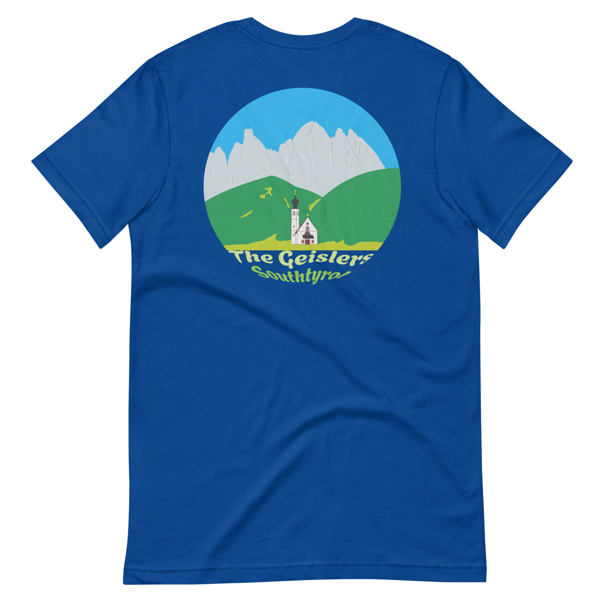 The Geislers men's t-shirt in True Royal – back print design