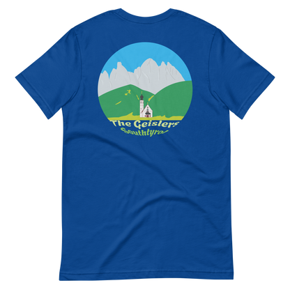 The Geislers men's t-shirt in True Royal – back print design