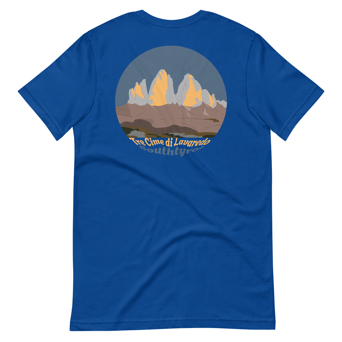 Tre Cime di Lavaredo men's t-shirt in True Royal – back print design