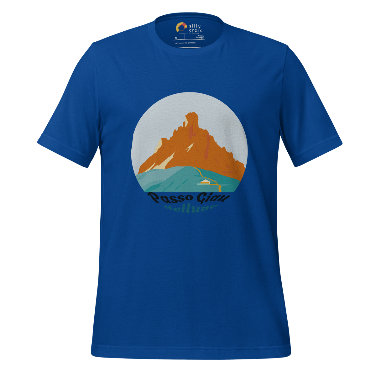 Passo Giau men's t-shirt in True Royal – front print design