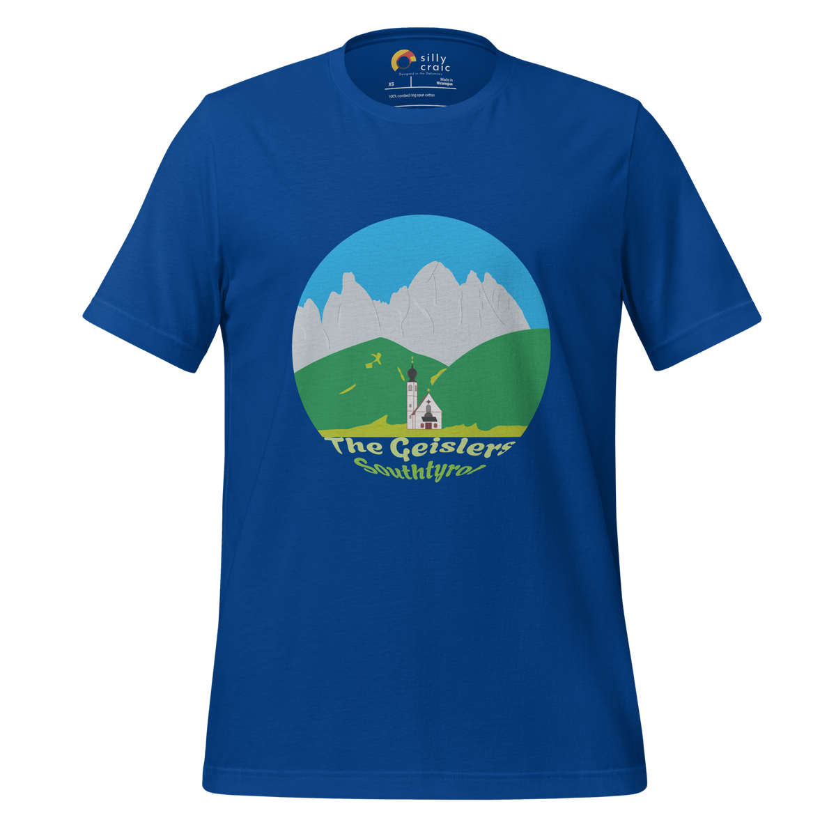 The Geislers men's t-shirt in True Royal – front print design
