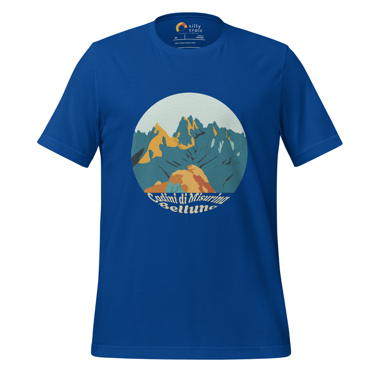 Cadini di Misurina men's t-shirt in True Royal – front print design