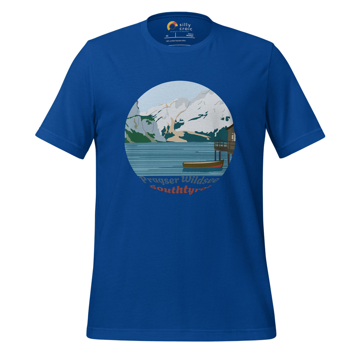 Lago di Braies men's t-shirt in True Royal – front print design