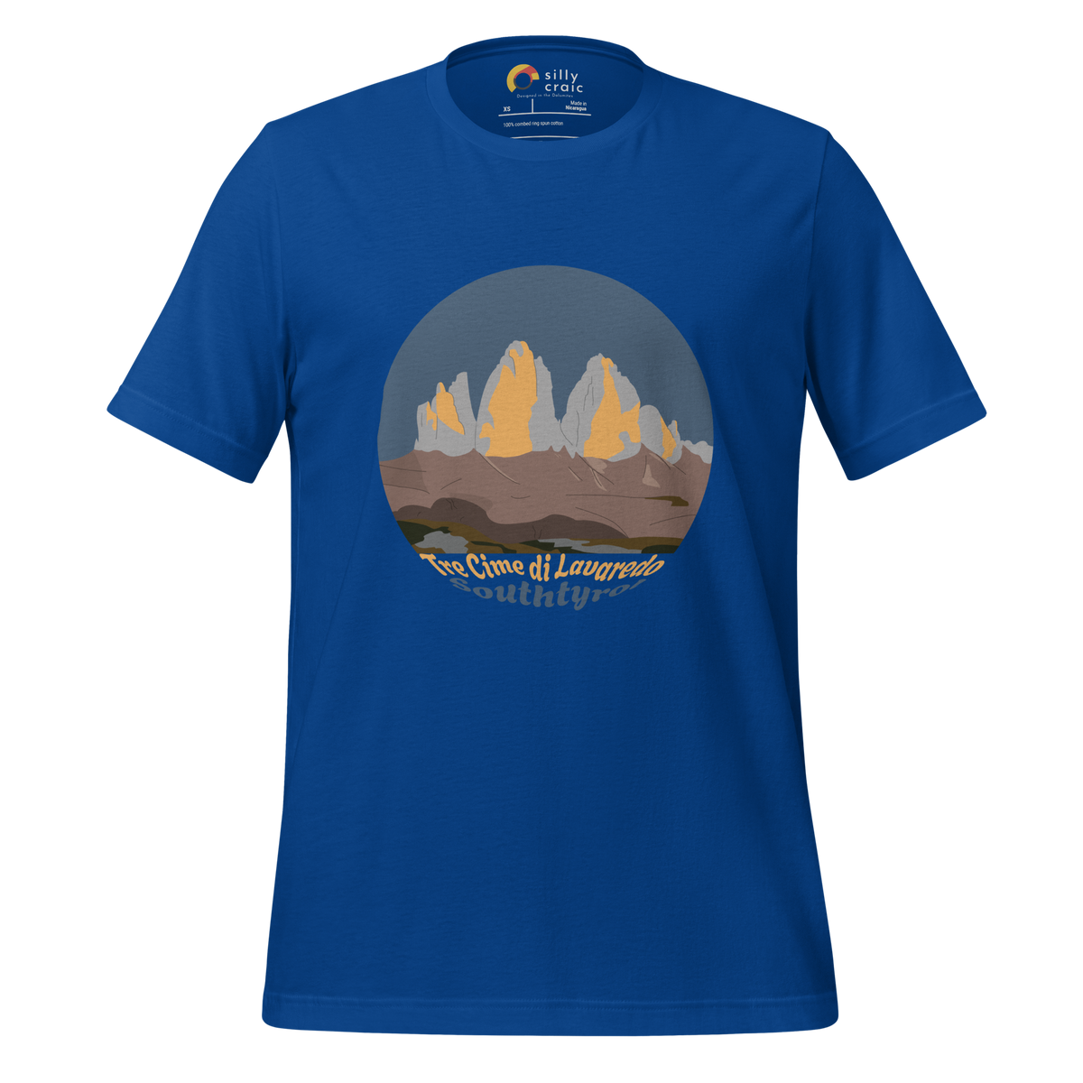 Tre Cime di Lavaredo men's t-shirt in True Royal – front print design
